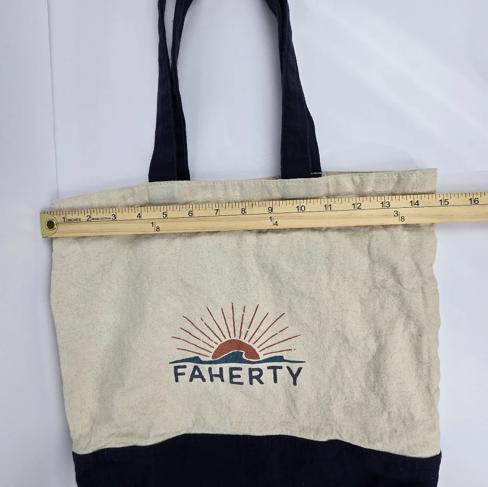 Faherty Brand Cotton Canvas Tote Bag Signature Logo‎ 15×14.5 Navy Cream